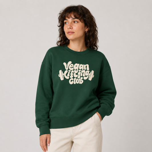 Green Sweater with Vegan Lifting Club Front Print – Plant-based Streetwear
