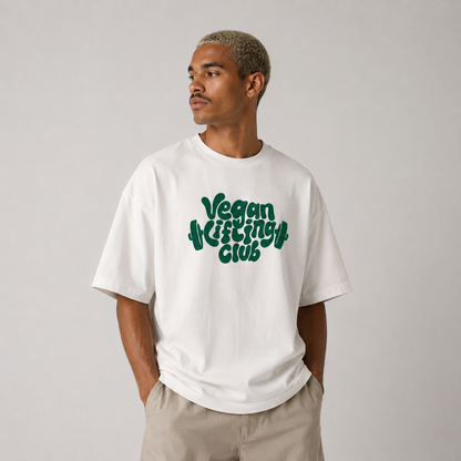 White Oversized T-Shirt with Vegan Lifting Club Front Print – Vegan Gains Streetwear